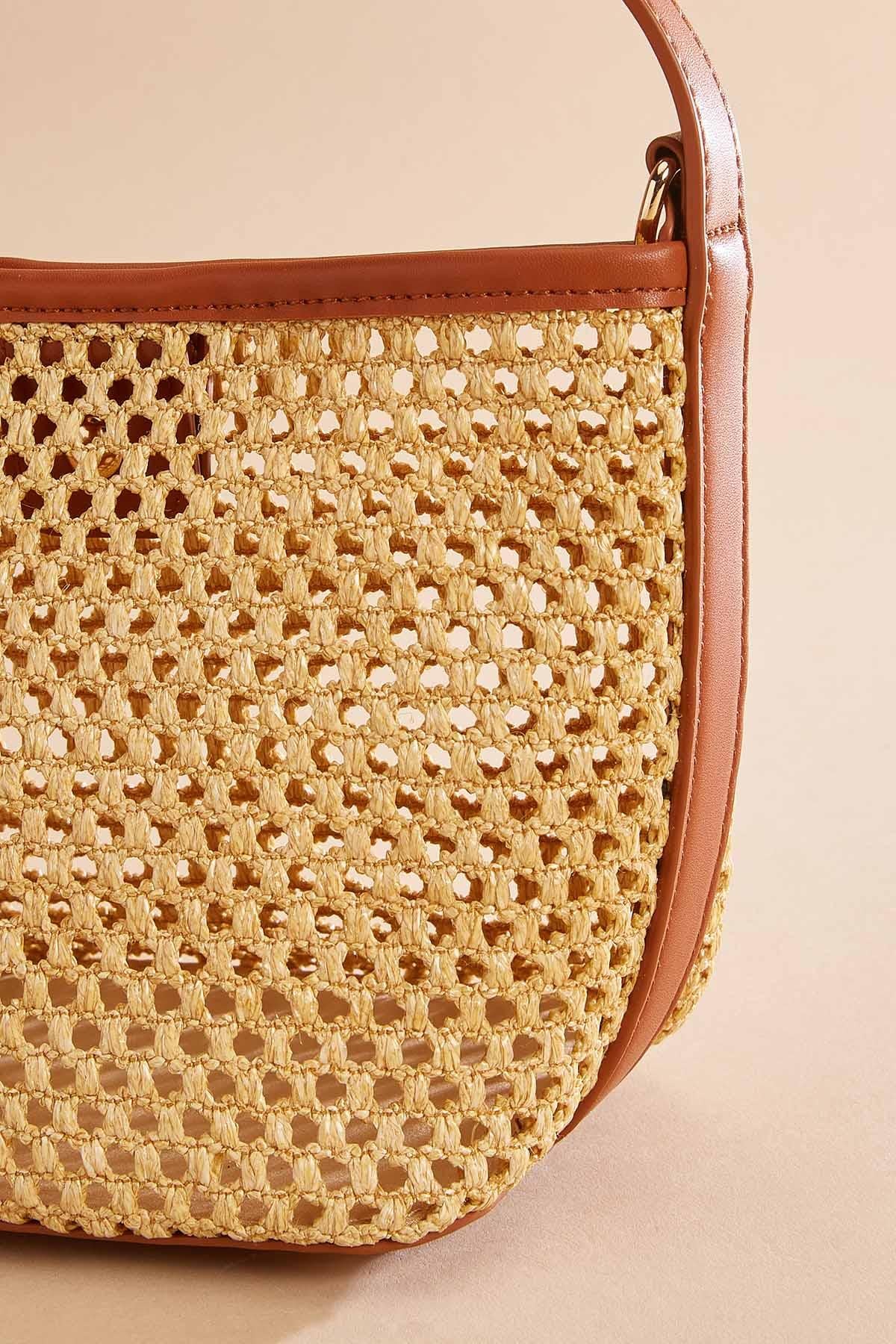 faux leather trim straw crossbody set Versona Trends|Accessories