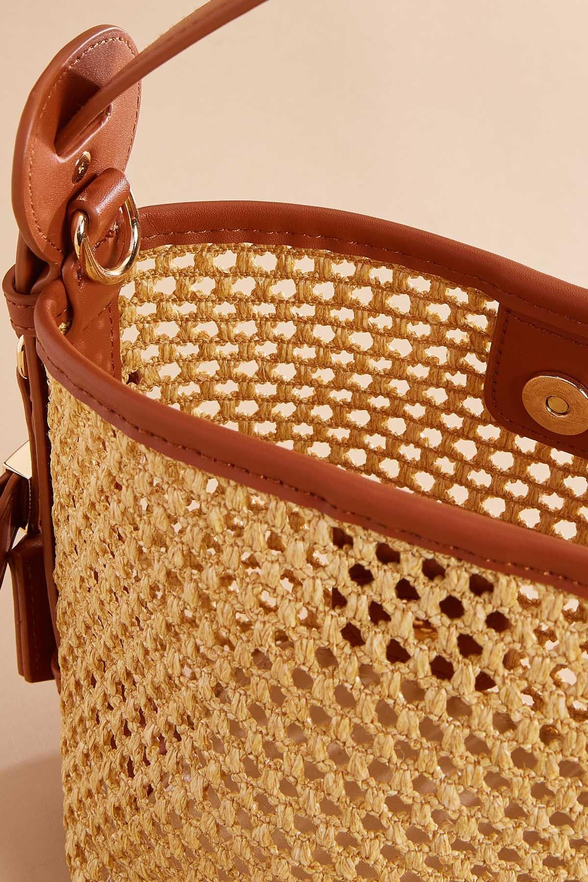 faux leather trim straw crossbody set Versona Trends|Accessories