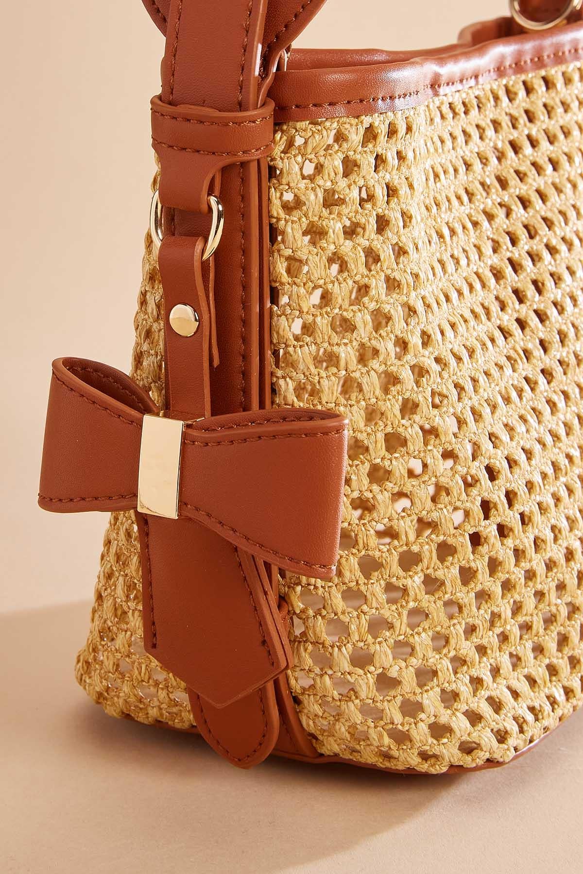 faux leather trim straw crossbody set Versona Trends|Accessories