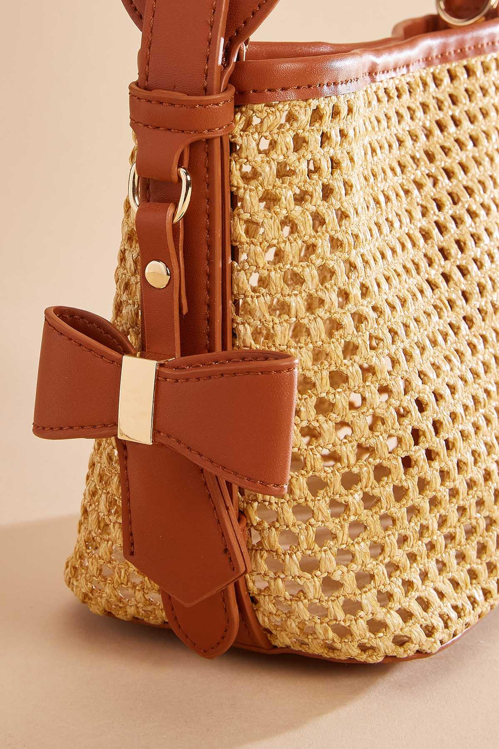 faux leather trim straw crossbody set Versona Trends|Accessories