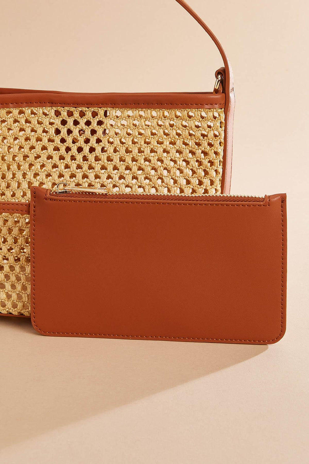 faux leather trim straw crossbody set Versona Trends|Accessories