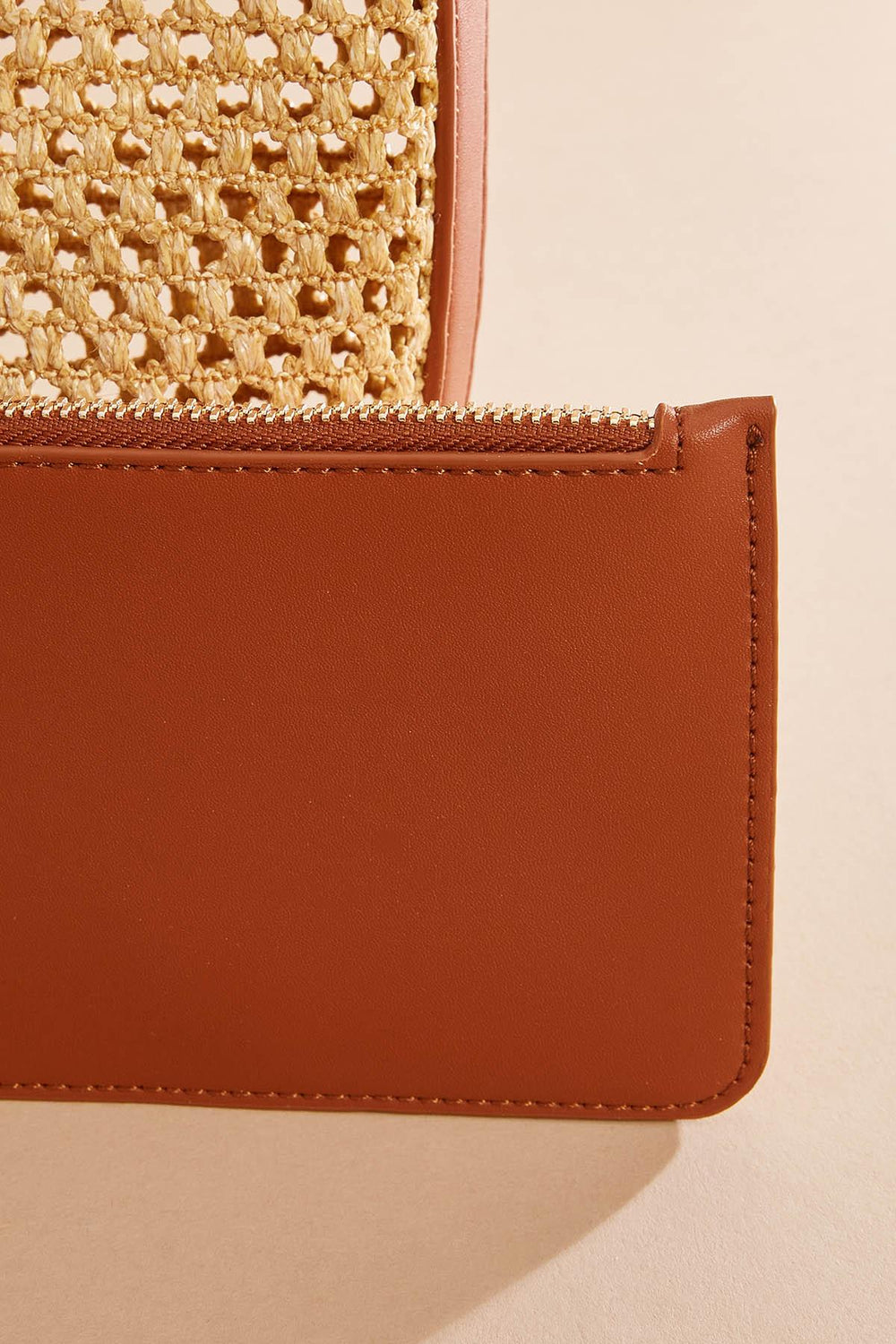 faux leather trim straw crossbody set Versona Trends|Accessories