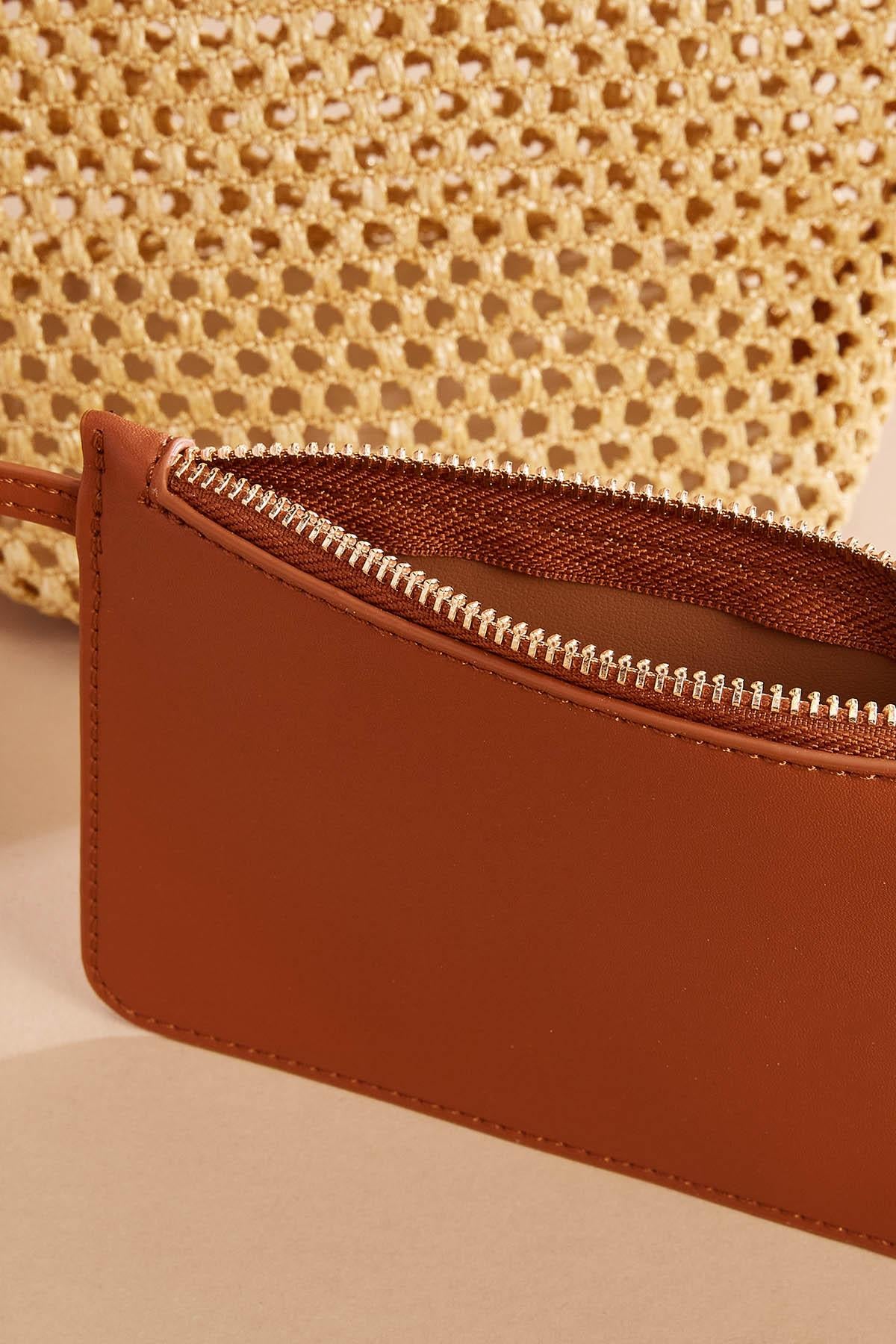 faux leather trim straw crossbody set Versona Trends|Accessories