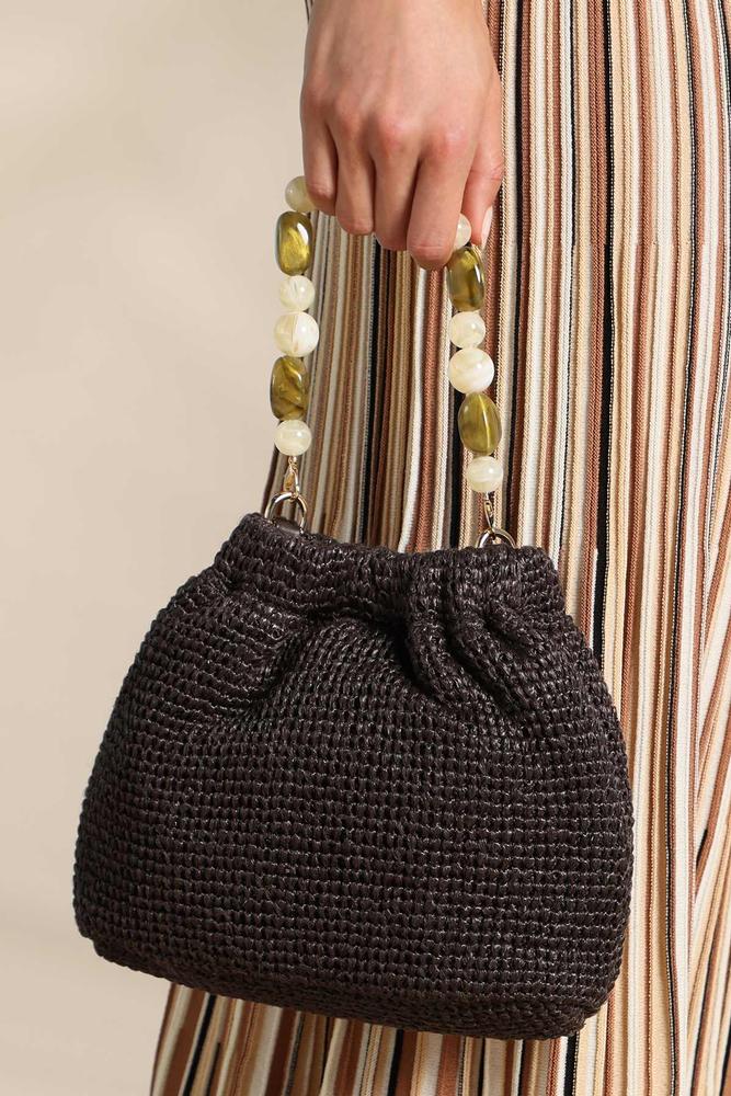 raffia beaded handle bucket crossbody Versona Trends|Accessories