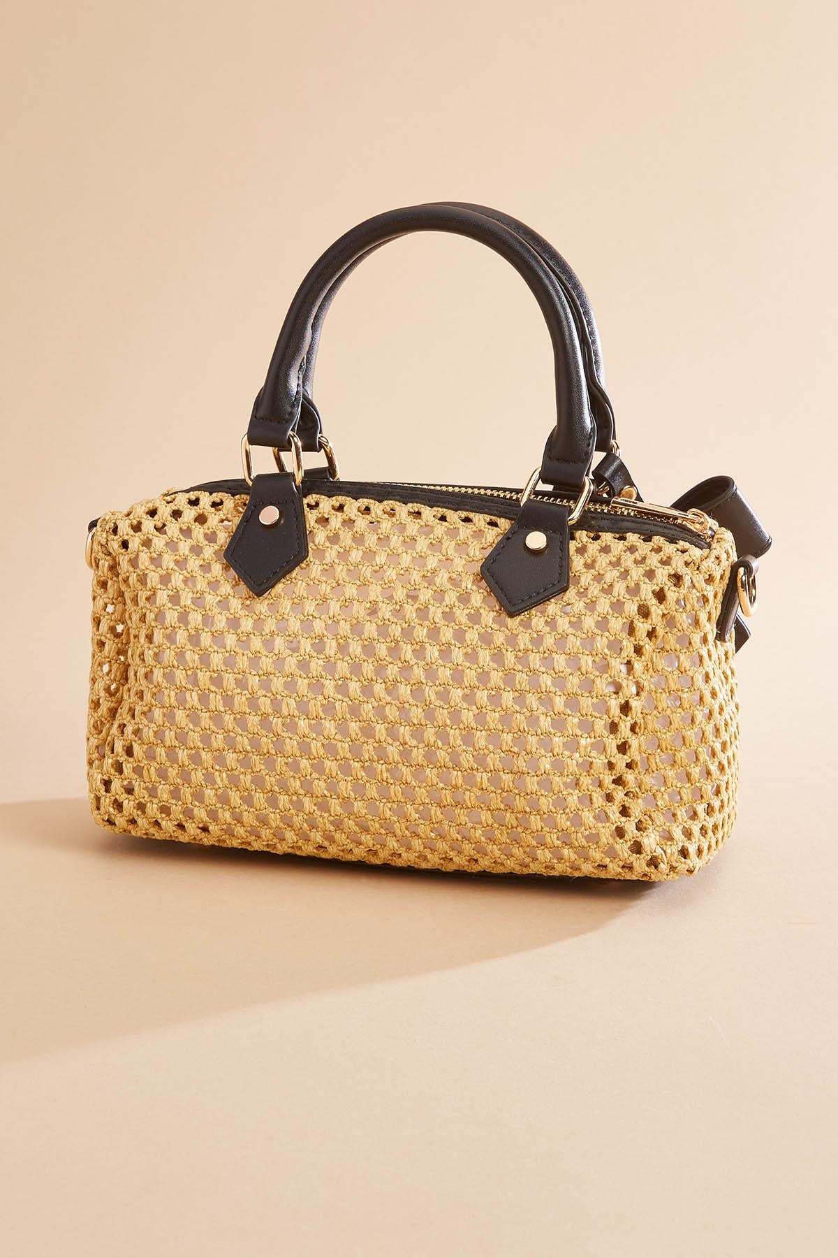 faux leather trim net satchel Versona Trends|Accessories