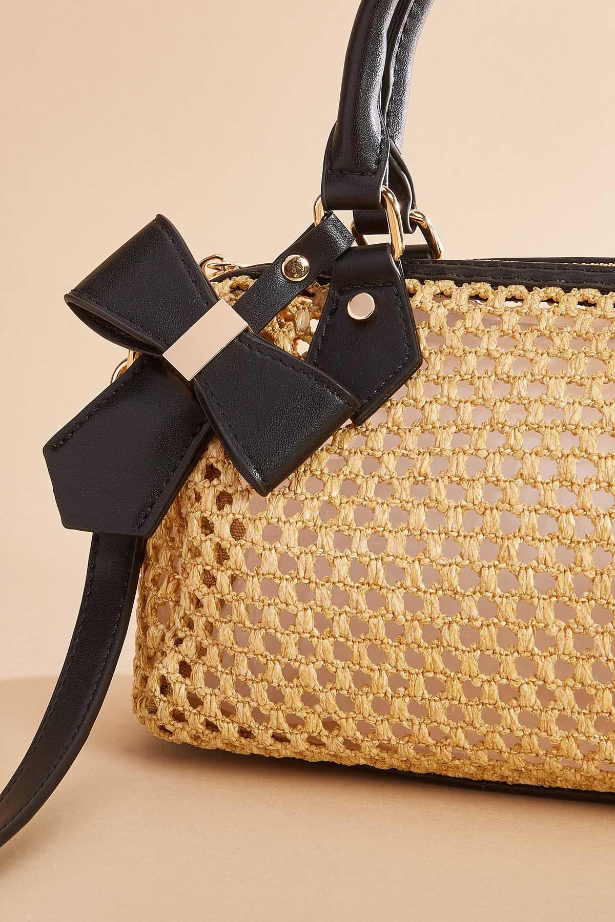faux leather trim net satchel Versona Trends|Accessories