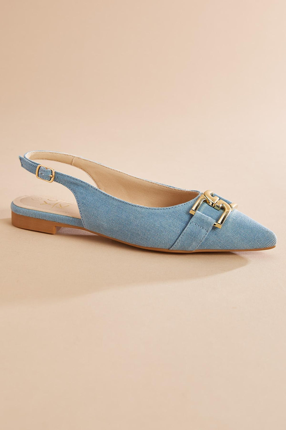 denim gold buckle slingback flats Versona Trends|Shoes