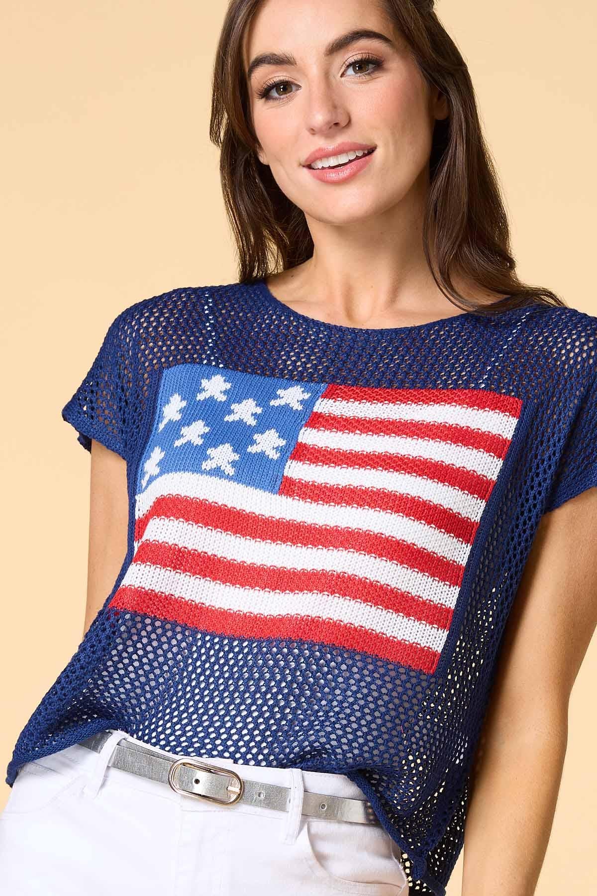 grand old flag open knit sweater Versona Trends|Apparel