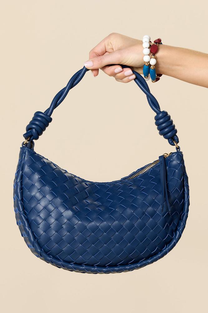 navy blue faux leather woven bag Versona Trends|Accessories