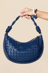 navy blue faux leather woven bag Versona Trends|Accessories