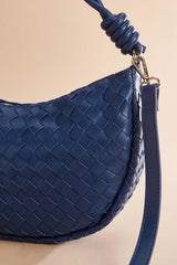 navy blue faux leather woven bag Versona Trends|Accessories