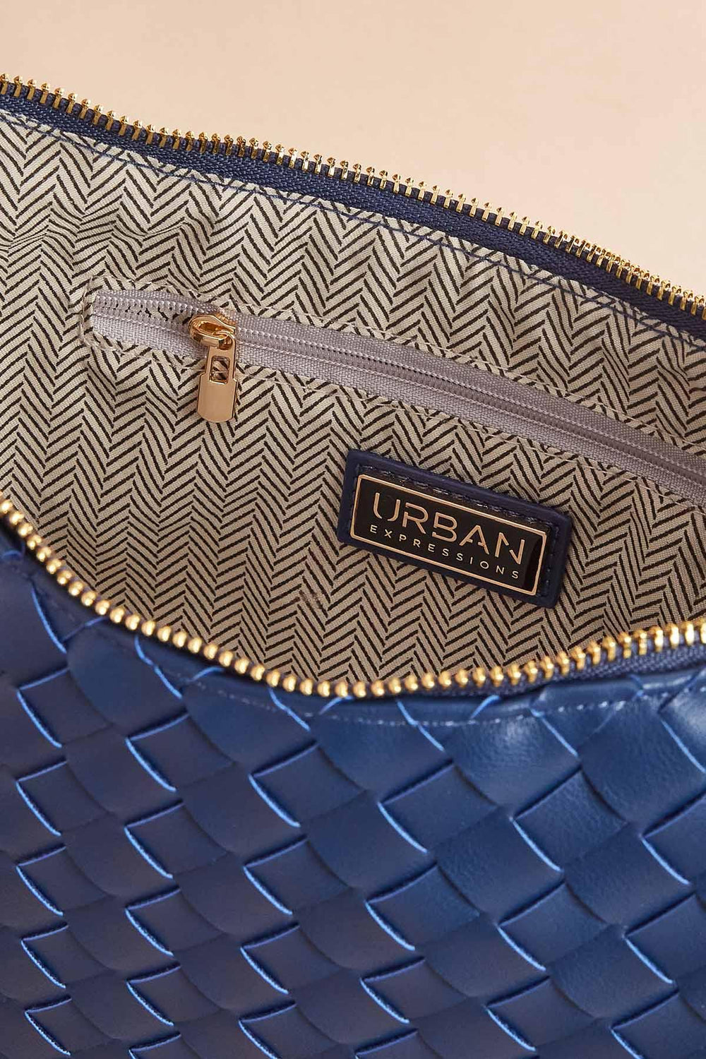 navy blue faux leather woven bag Versona Trends|Accessories