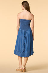 softie sweet strapless chambray midi dress Versona Trends