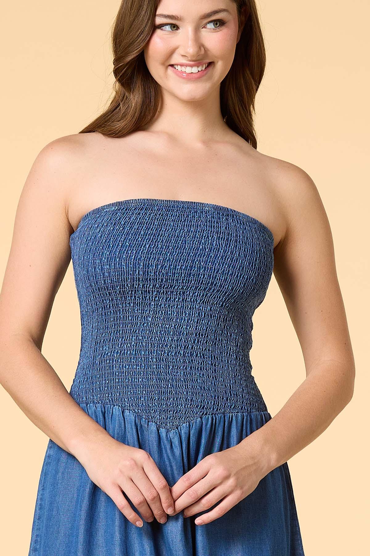 softie sweet strapless chambray midi dress Versona Trends