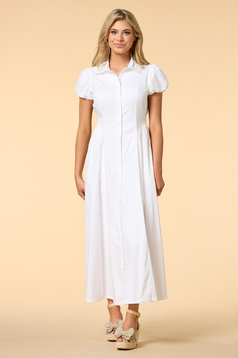 puff luck maxi shirt dress Versona Trends