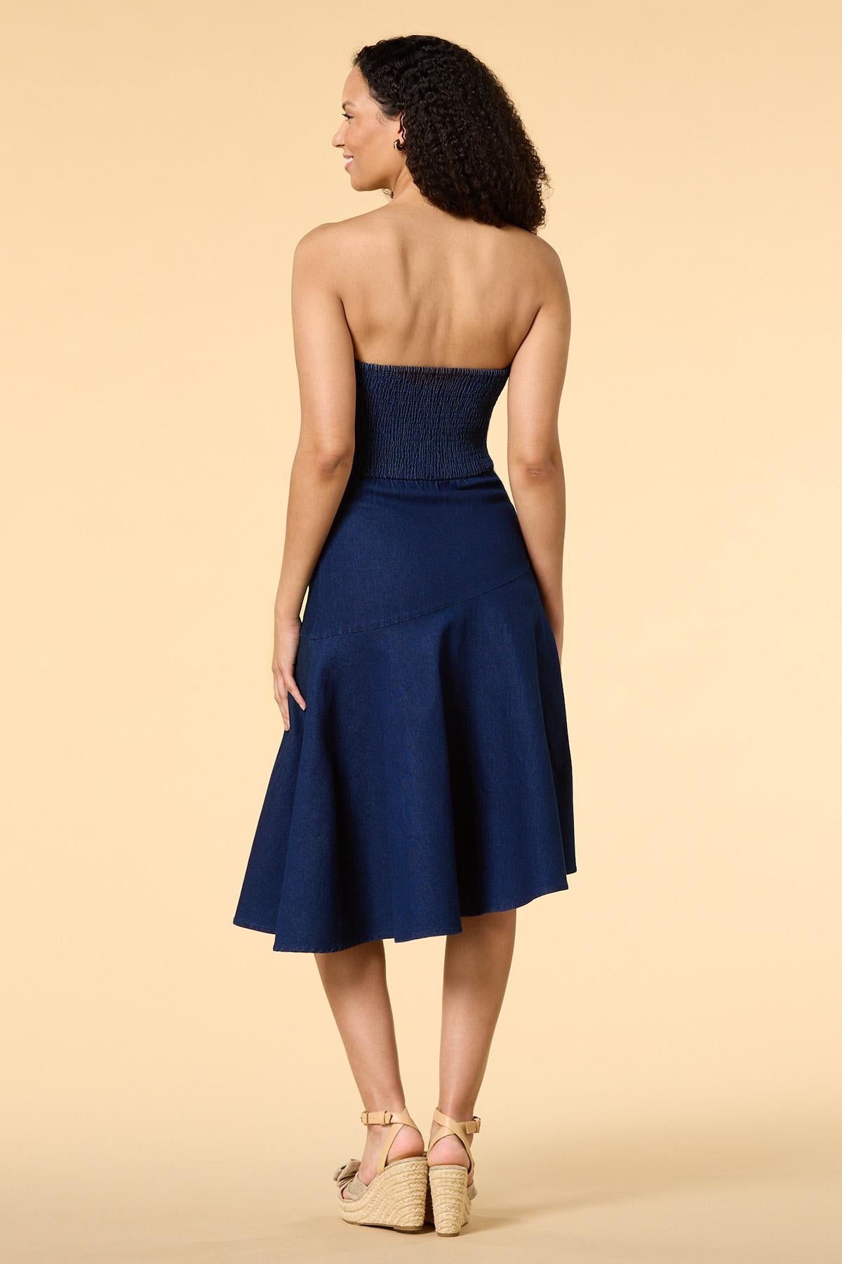 american woman strapless denim dress Versona Trends|Apparel