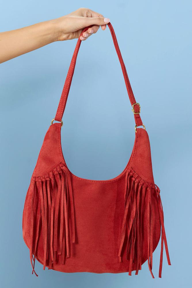 faux suede fringe hobo bag Versona Trends|Accessories