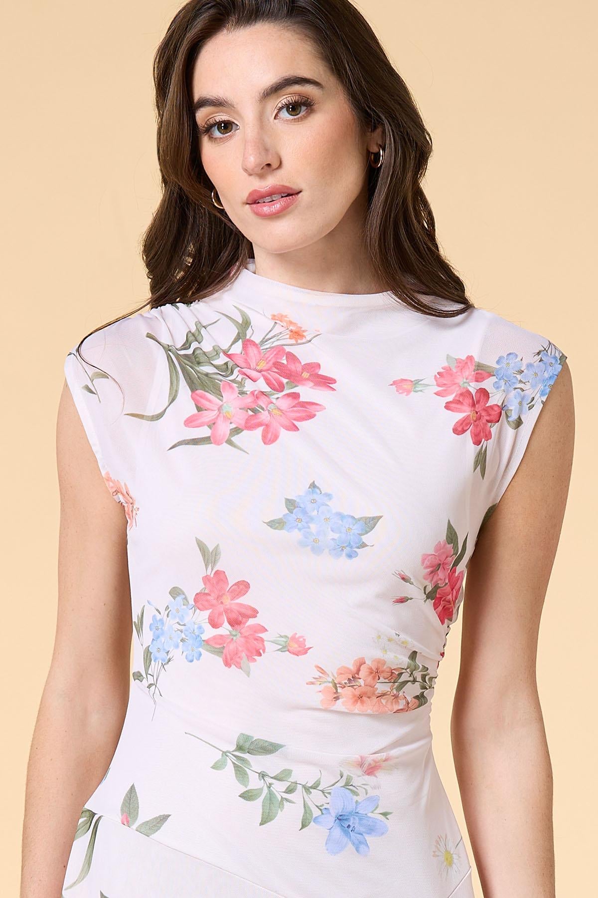 flower power mesh midi dress Versona Trends