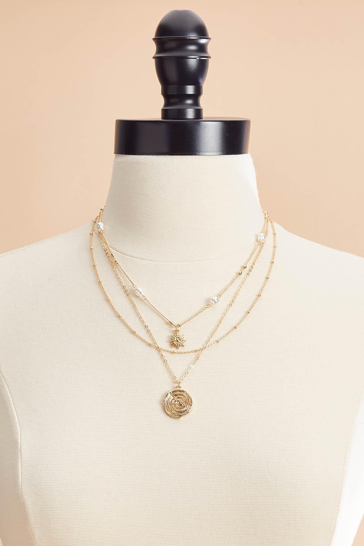 gold sun swirl pendant layered necklace Versona Trends|Jewelry