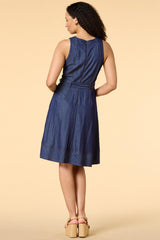 looking smart dressy denim midi dress Versona Trends|Apparel