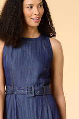 looking smart dressy denim midi dress Versona Trends|Apparel