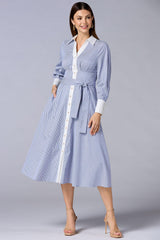 cache contrast trim striped midi shirt dress Versona Caché