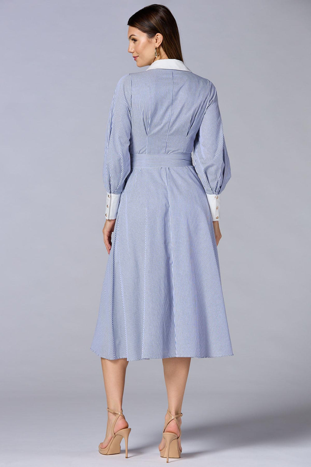 cache contrast trim striped midi shirt dress Versona Caché