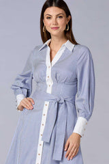 cache contrast trim striped midi shirt dress Versona Caché