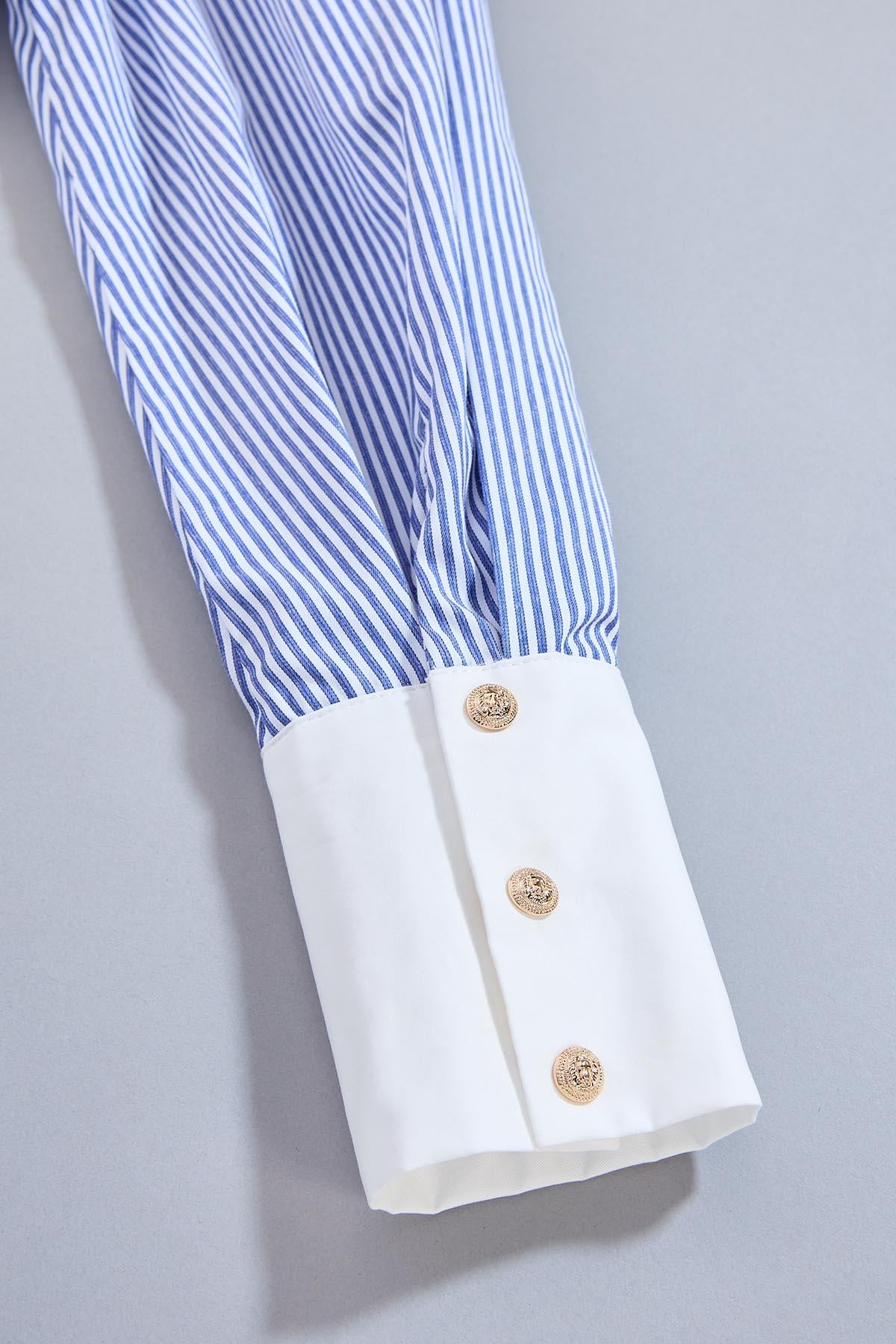 cache contrast trim striped midi shirt dress Versona Caché