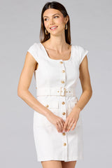 cache white denim dress Versona Caché