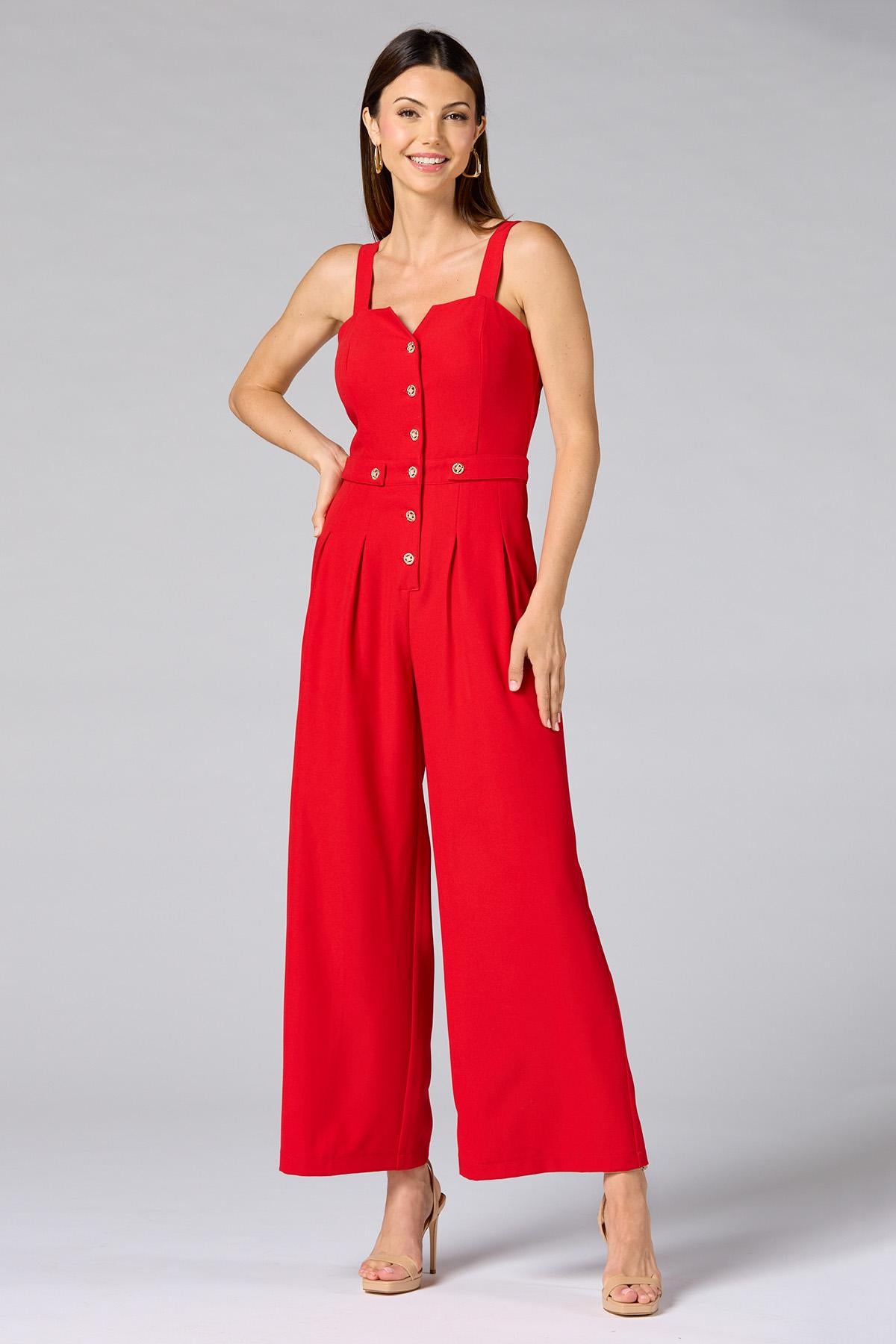 cache red button front jumpsuit Versona Caché