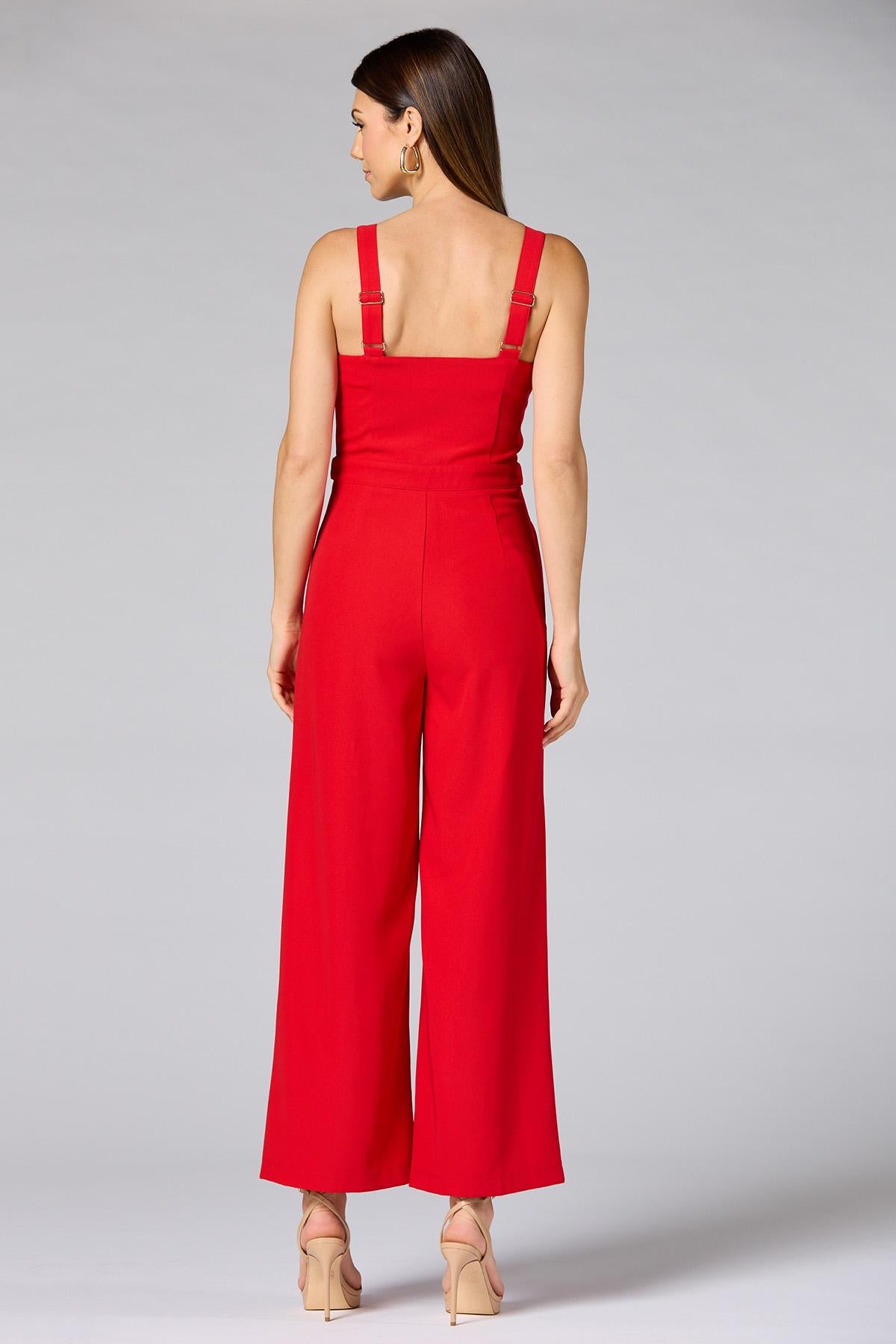 cache red button front jumpsuit Versona Caché