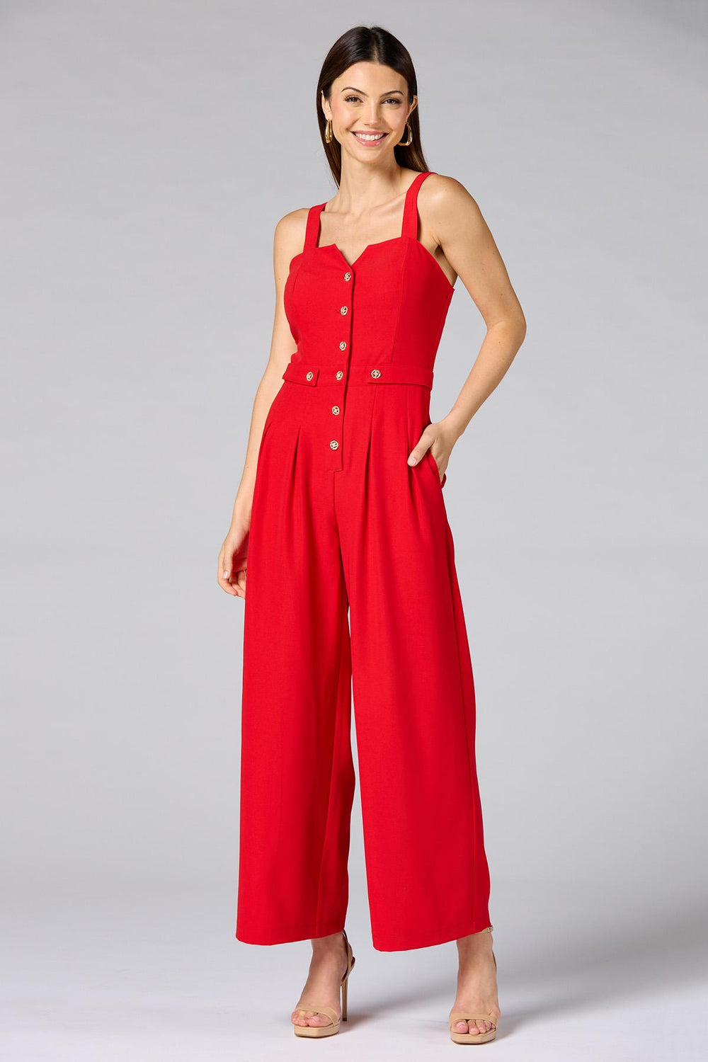 cache red button front jumpsuit Versona Caché