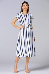 cache striped cap sleeve midi dress Versona Caché