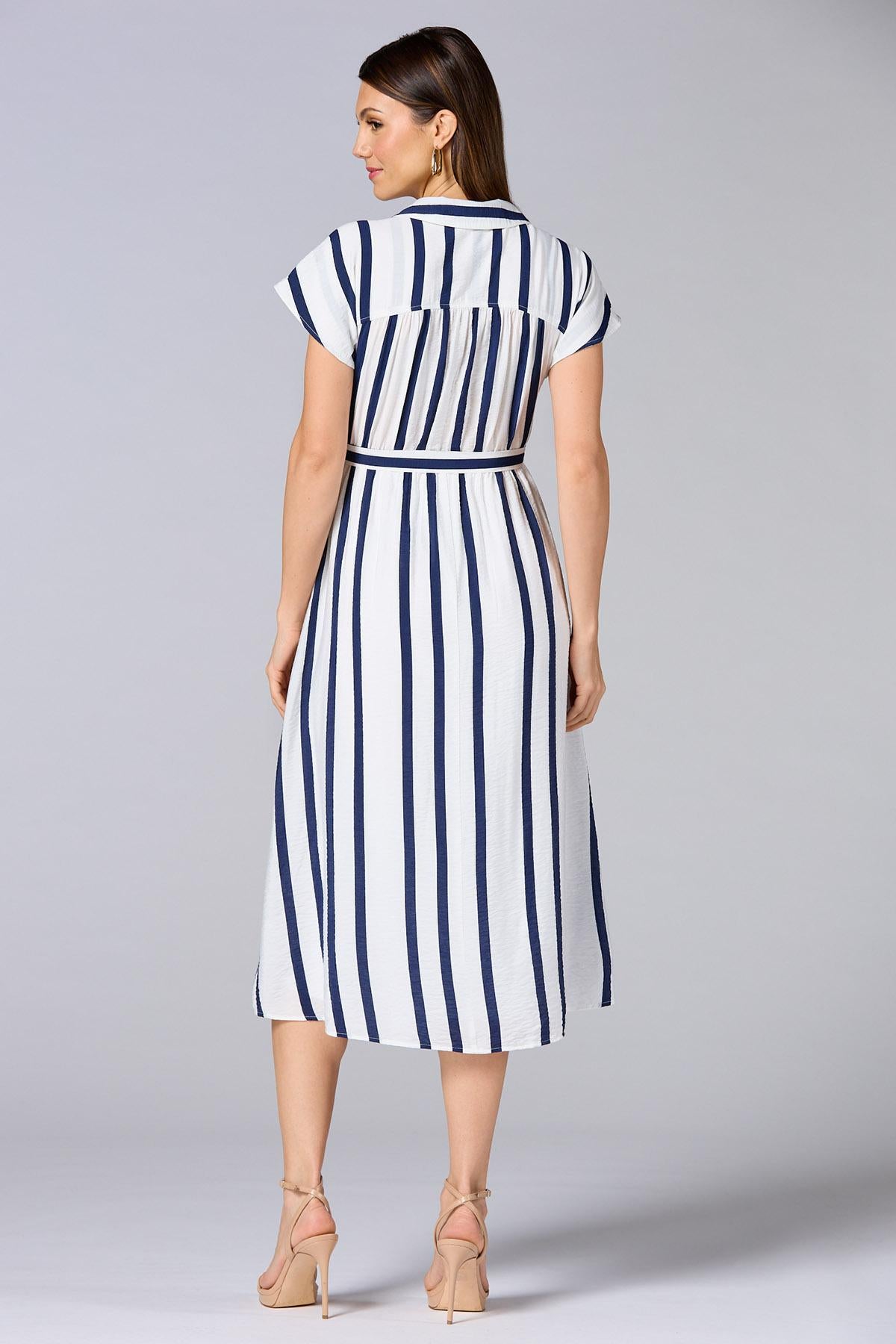 cache striped cap sleeve midi dress Versona Caché