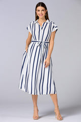 cache striped cap sleeve midi dress Versona Caché