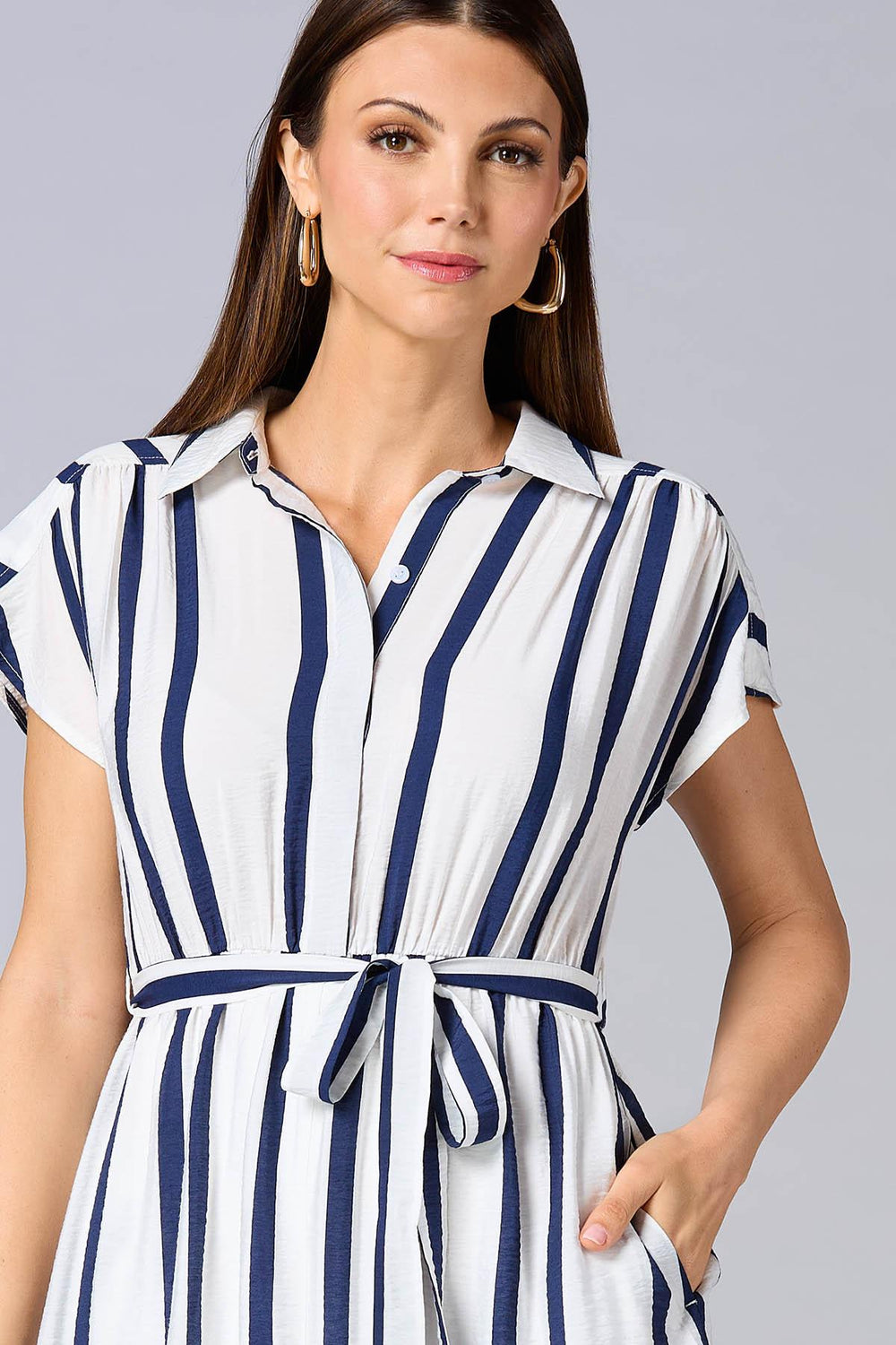 cache striped cap sleeve midi dress Versona Caché