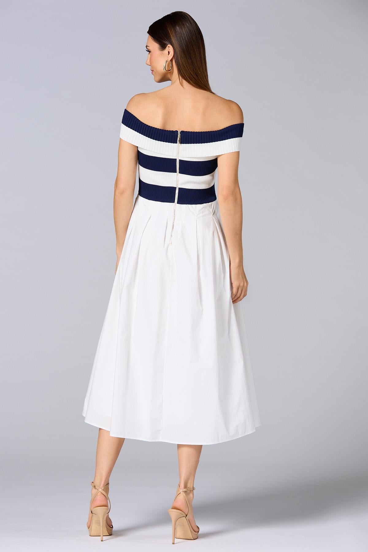 cache off shoulder mix fabric maxi dress Versona Caché