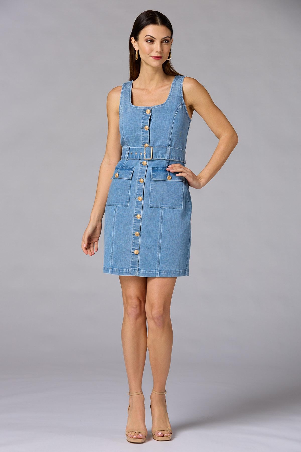 cache denim button down dress Versona Caché