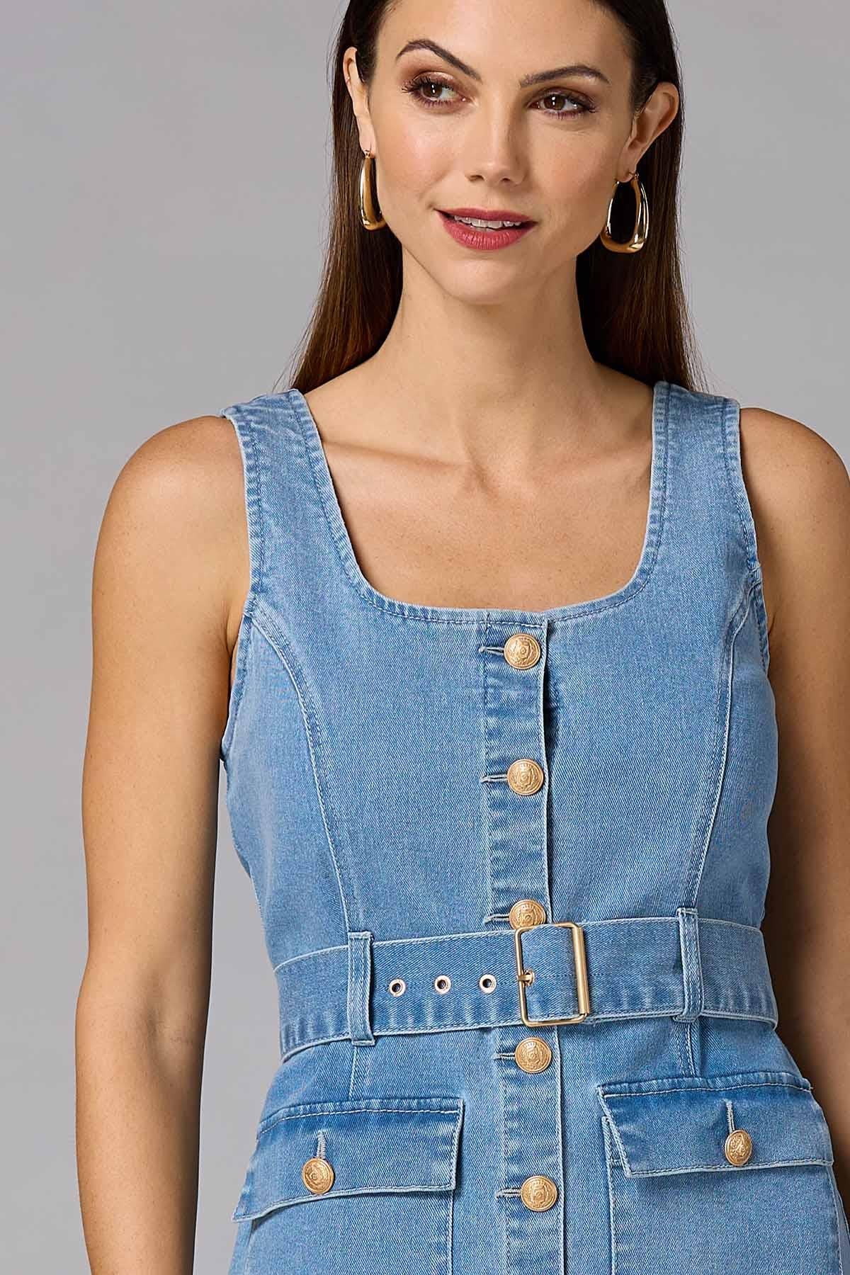 cache denim button down dress Versona Caché