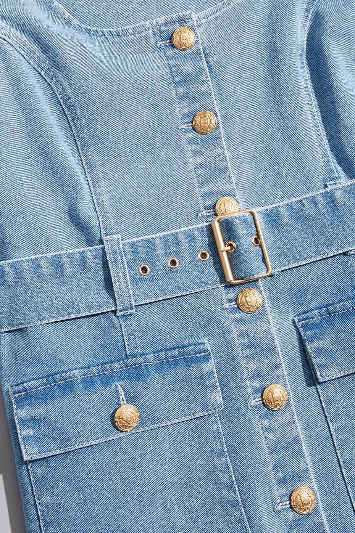 cache denim button down dress Versona Caché