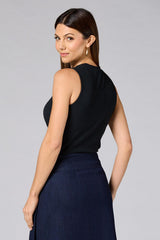 cache ribbed keyhole neckline tank- black Versona Caché