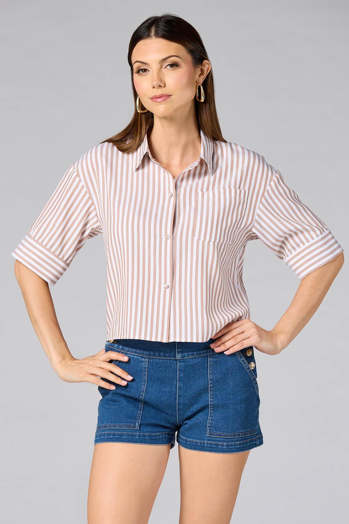 cache french cuff striped shirt- brown Versona Caché
