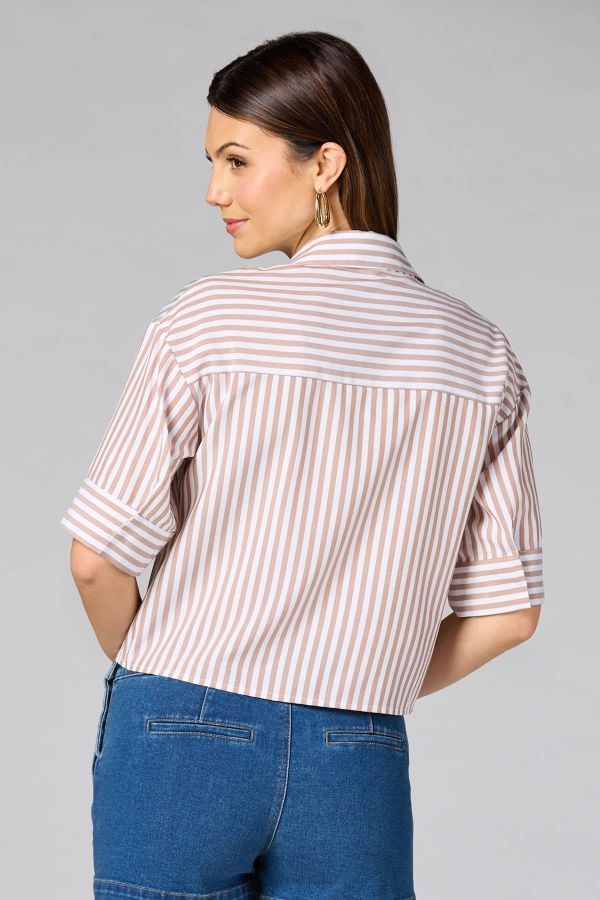 cache french cuff striped shirt- brown Versona Caché