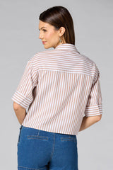cache french cuff striped shirt- brown Versona Caché