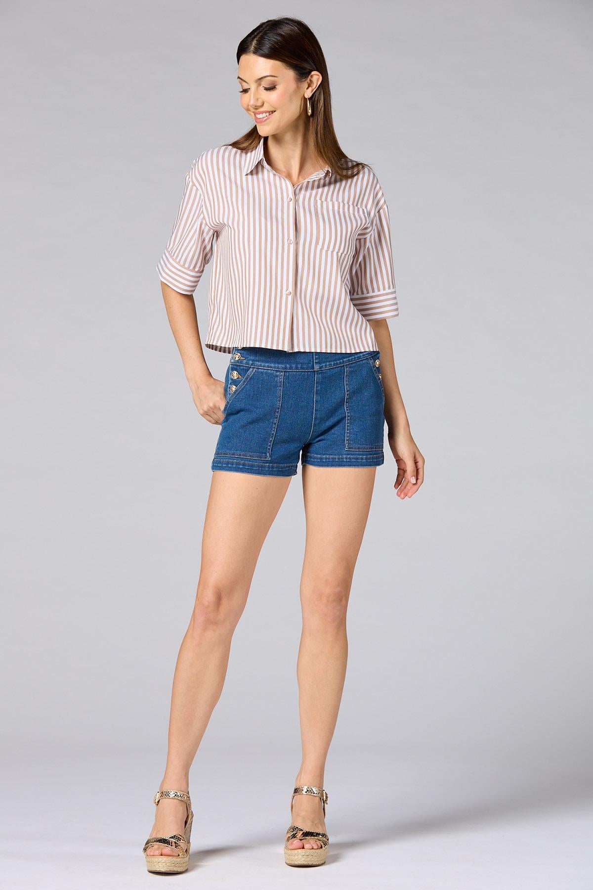 cache french cuff striped shirt- brown Versona Caché