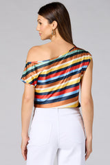 cache off the shoulder multicolor stripe top Versona Caché