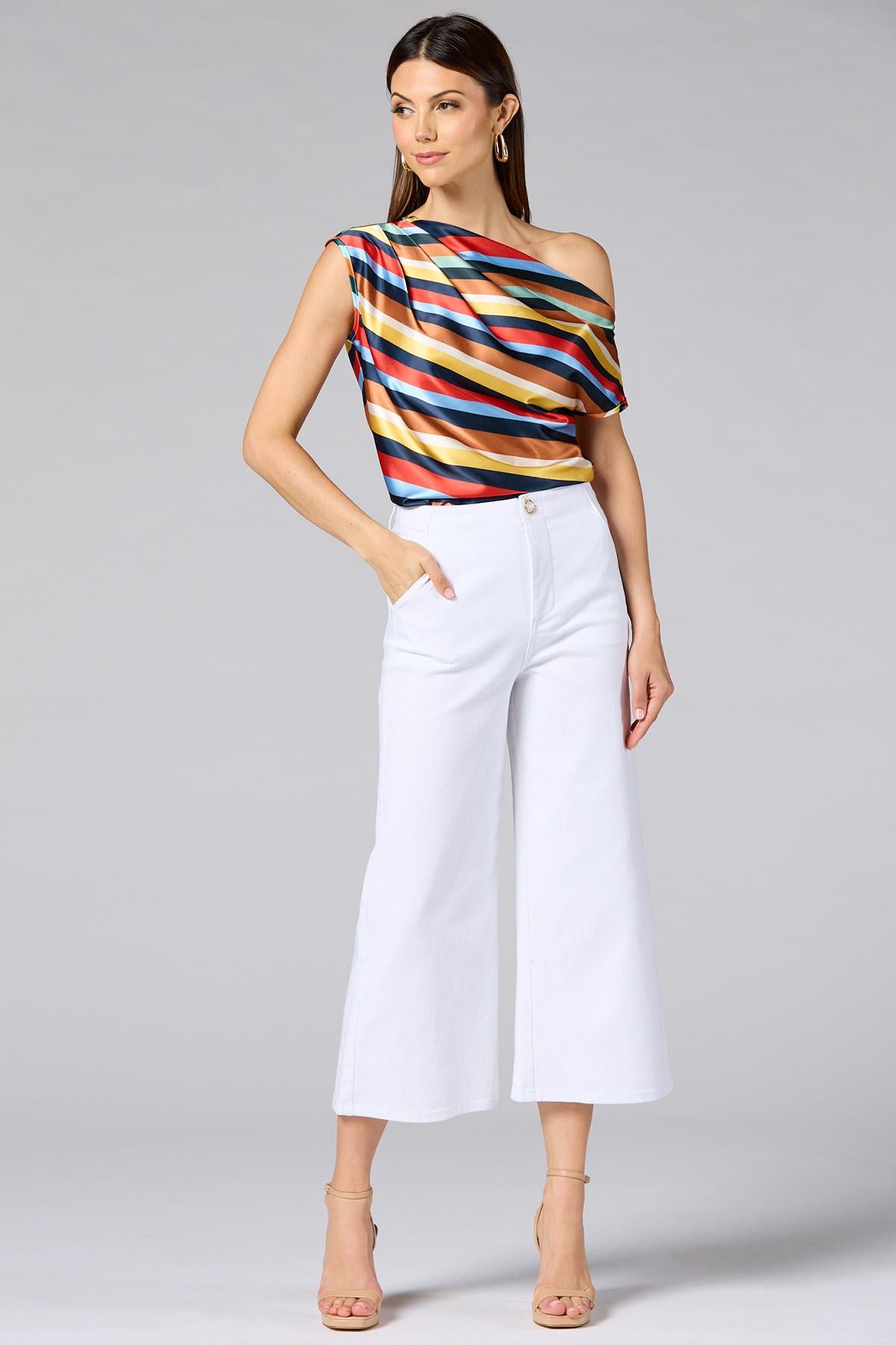 cache off the shoulder multicolor stripe top Versona Caché