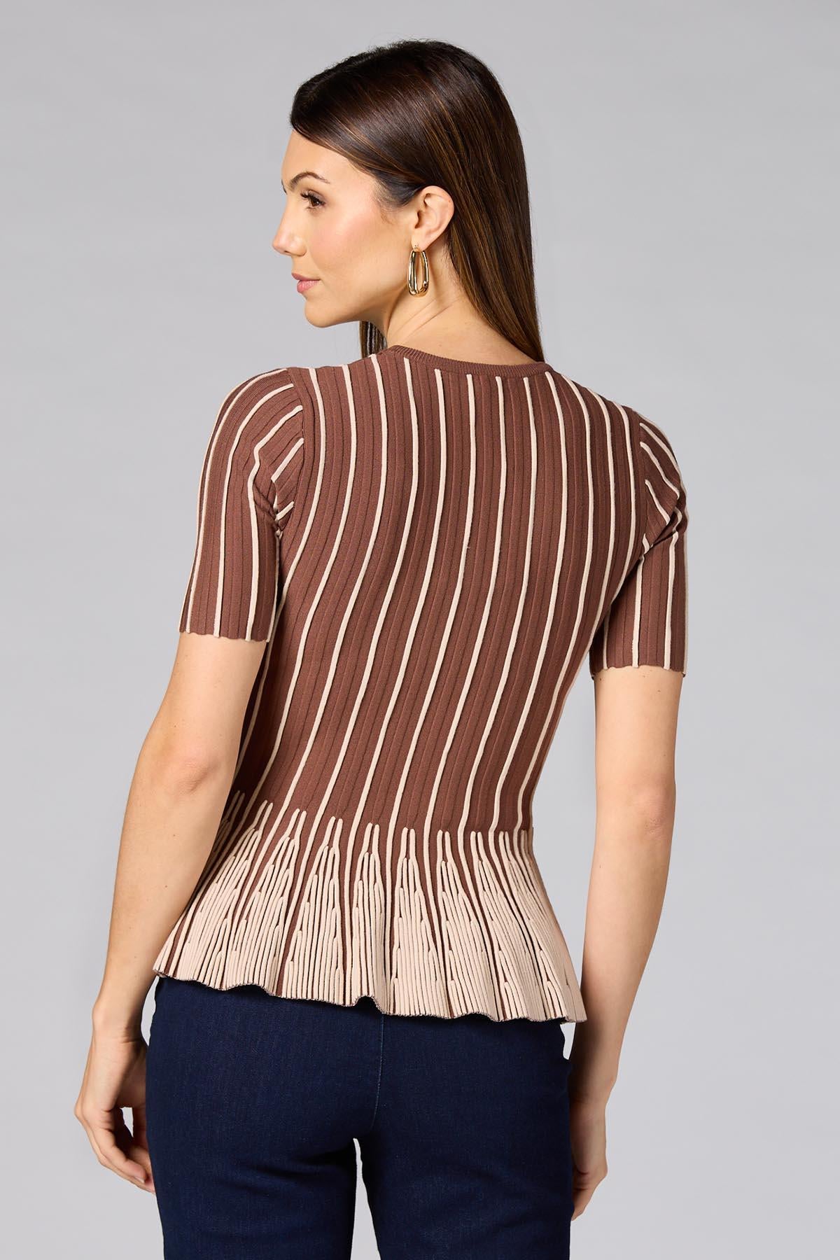 cache striped peplum top- brown Versona Caché