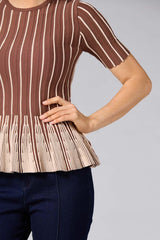 cache striped peplum top- brown Versona Caché